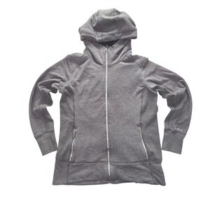 Eddie Bauer Womens Gray Faux Fur Lined Full Zip Hoodie Jacket Thumbholes Size L